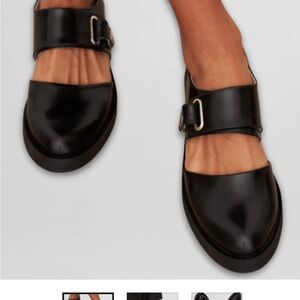 Women's Black Leather Mary Jane Buckle Loafers